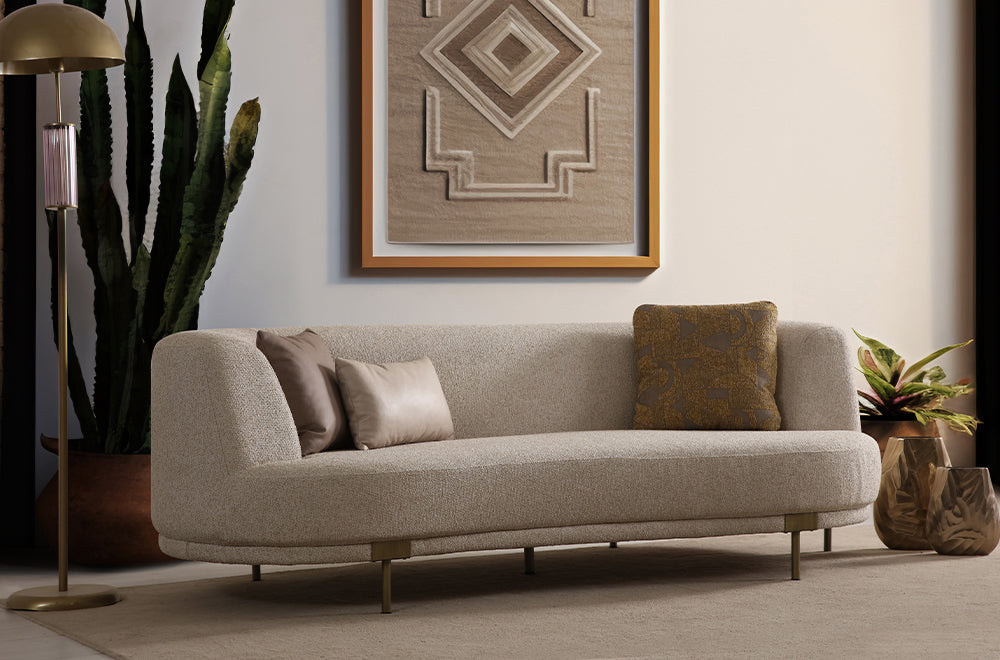 Sabit krem rengi üçlü modern koltuk 