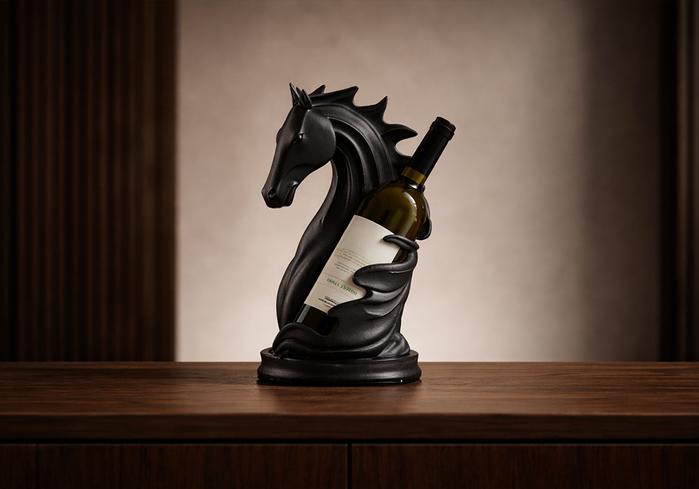 Şaraplık siyah at dekoratif obje modern bar köşesi dekorasyonu