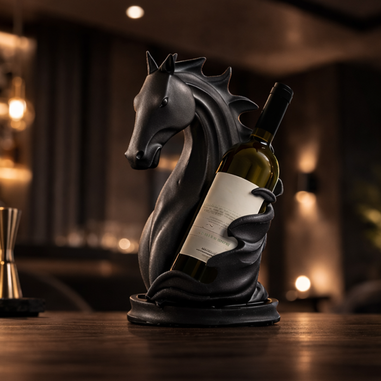 Modern ev dekorasyonunda siyah at tasarımlı şaraplık obje