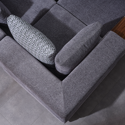 Sarya Gri Köşe Koltuk Takımı, Ahşap Sehpalı ve Raflı, Modern ve Fonksiyonel Tasarım