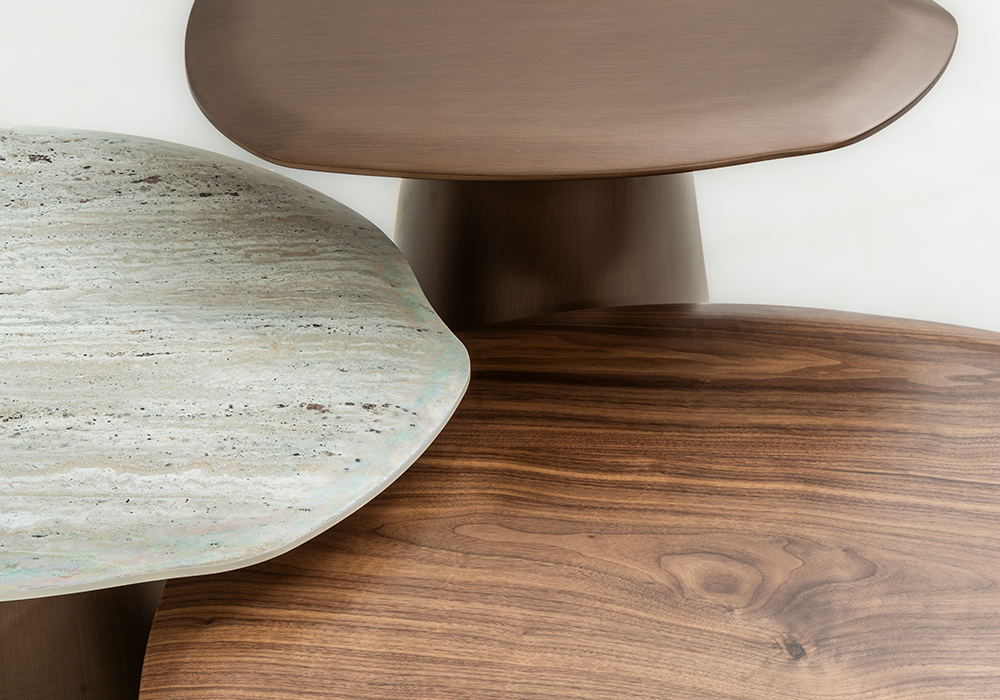 Serik orta sehpa ahşap ve traverten kaplama üst yüzey Homevse