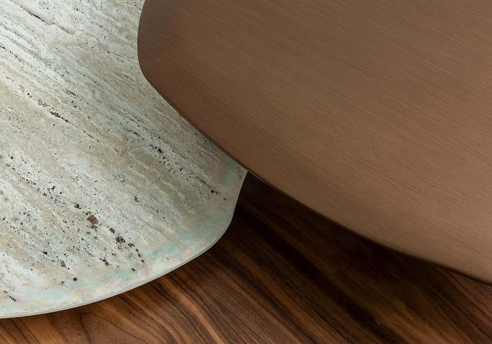 Serik orta sehpa ahşap ve traverten kaplama üst yüzey Homevse