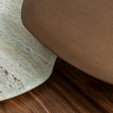 Serik orta sehpa ahşap ve traverten kaplama üst yüzey Homevse