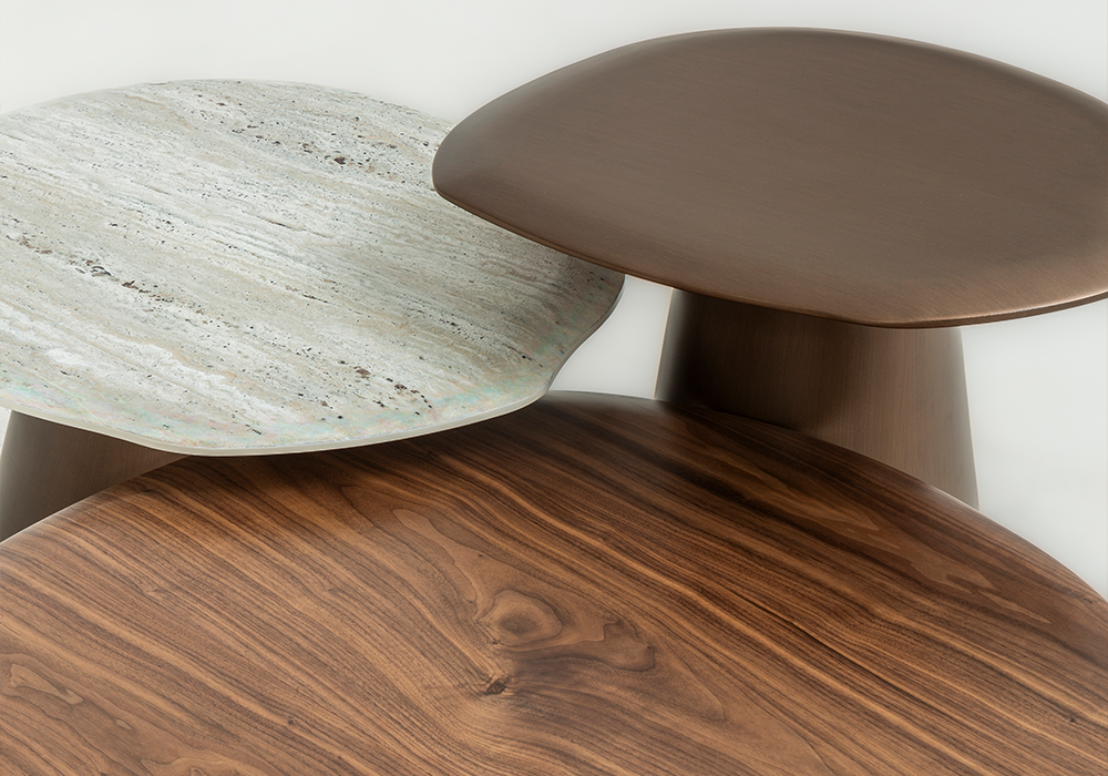 Serik orta sehpa ahşap ve traverten kaplama üst yüzey Homevse