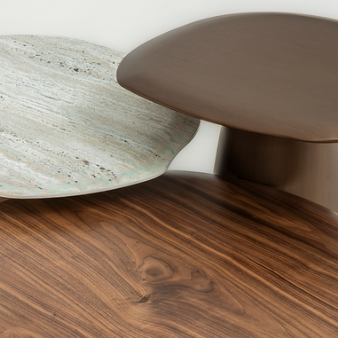 Serik orta sehpa ahşap ve traverten kaplama üst yüzey Homevse