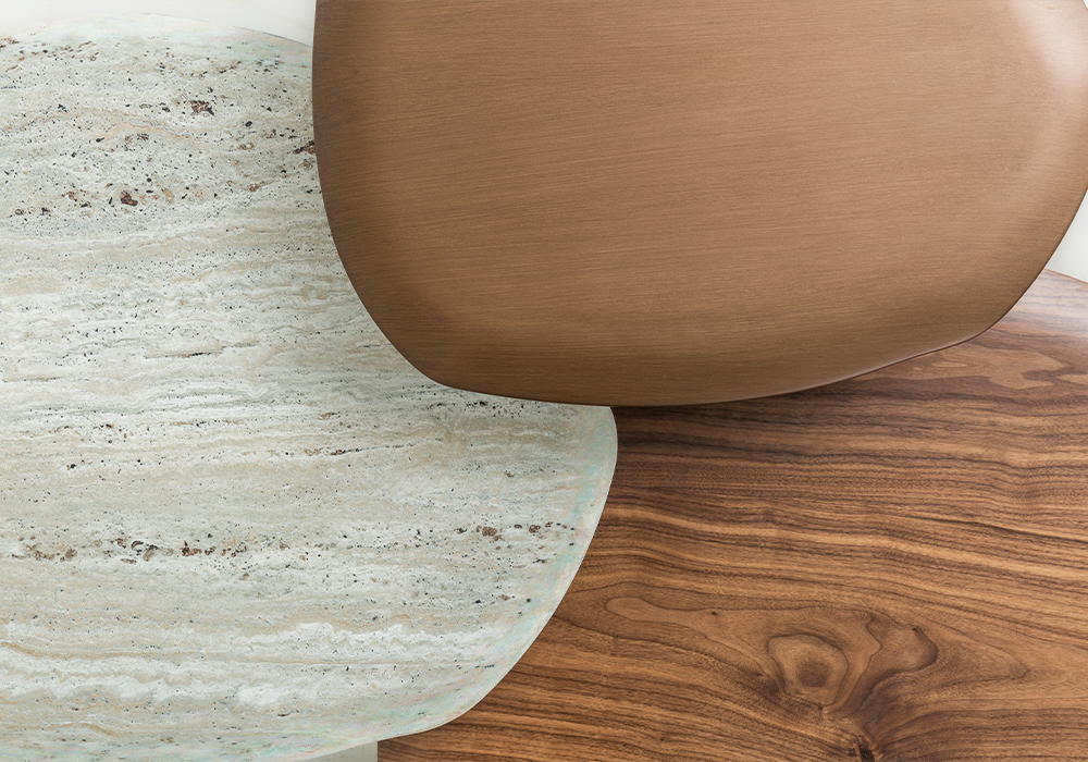 Serik orta sehpa ahşap ve traverten kaplama üst yüzey Homevse