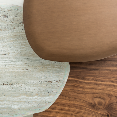 Serik orta sehpa ahşap ve traverten kaplama üst yüzey Homevse