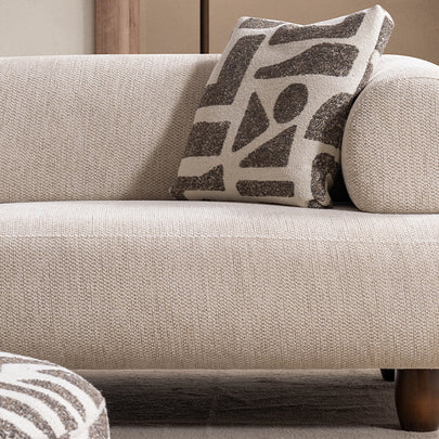 Soho Natural Krem Tedy Kumaşlı Koltuk Takımı, Sırt Mekanizması İle Yatak Olabilen Minimalist Modern Tasarım, Yuvarlak Hatlı Puf Detayı