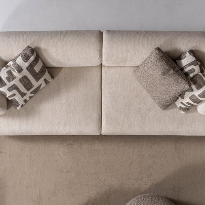 Soho Natural Krem Tedy Kumaşlı Koltuk Takımı, Sırt Mekanizması İle Yatak Olabilen Minimalist Modern Tasarım, Yuvarlak Hatlı