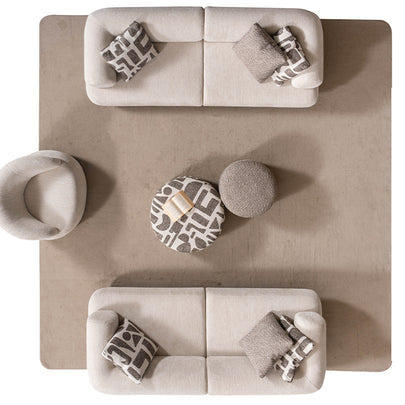 Soho Natural Krem Tedy Kumaşlı Koltuk Takımı, Minimalist Modern Tasarım, Yuvarlak Hatlı Puf Detayı