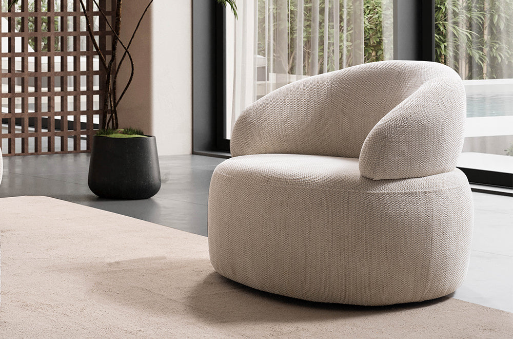 Soho Natural Krem Tedy Kumaşlı Koltuk Takımı, Minimalist Modern Tasarım, Yuvarlak Hatlı berjer