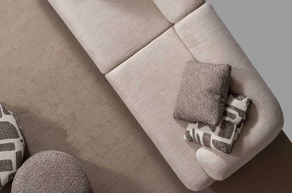 Soho Natural Krem Tedy Kumaşlı Koltuk Takımı, Sırt Mekanizması İle Yatak Olabilen Minimalist Modern Tasarım, Yuvarlak Hatlı Puf Detayı