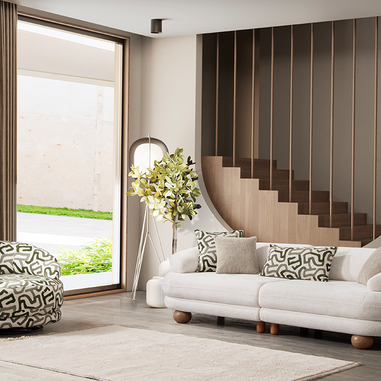 oval form krem koltuk takımı lüks salon tasarımı