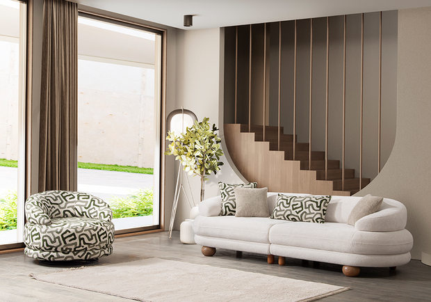 oval form krem koltuk takımı lüks salon tasarımı