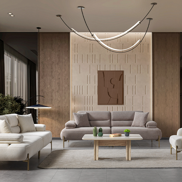 Tual Modern Koltuk Takımı, krem rengi, metal ayaklı