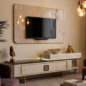 Valessia TV ünitesi gold renk metal ayaklı TV ünitesi modeli