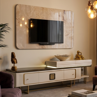 Valessia TV ünitesi gold renk metal ayaklı TV ünitesi modeli
