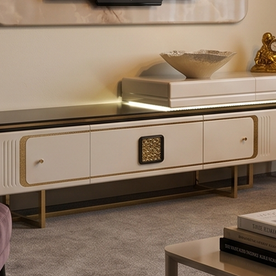Valessia TV ünitesi gold renk metal ayaklı TV ünitesi modeli