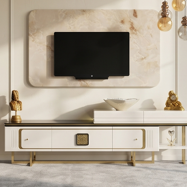 Valessia TV ünitesi gold renk metal ayaklı TV ünitesi modeli