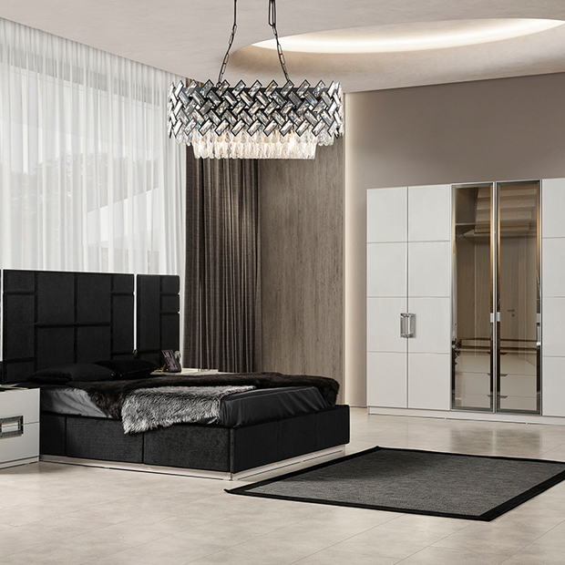 Vegas yatak odası takımı beyaz gümüş detaylı modern tasarım