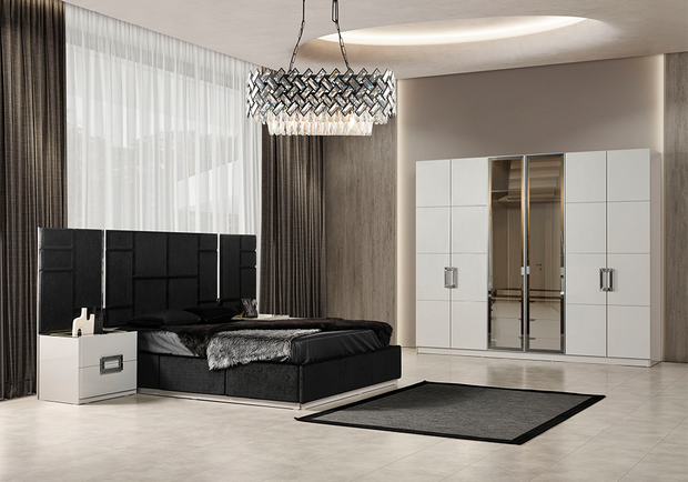 Vegas yatak odası takımı beyaz gümüş detaylı modern tasarım