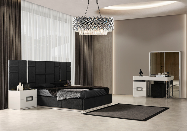 Vegas yatak odası takımı beyaz gümüş detaylı modern tasarım