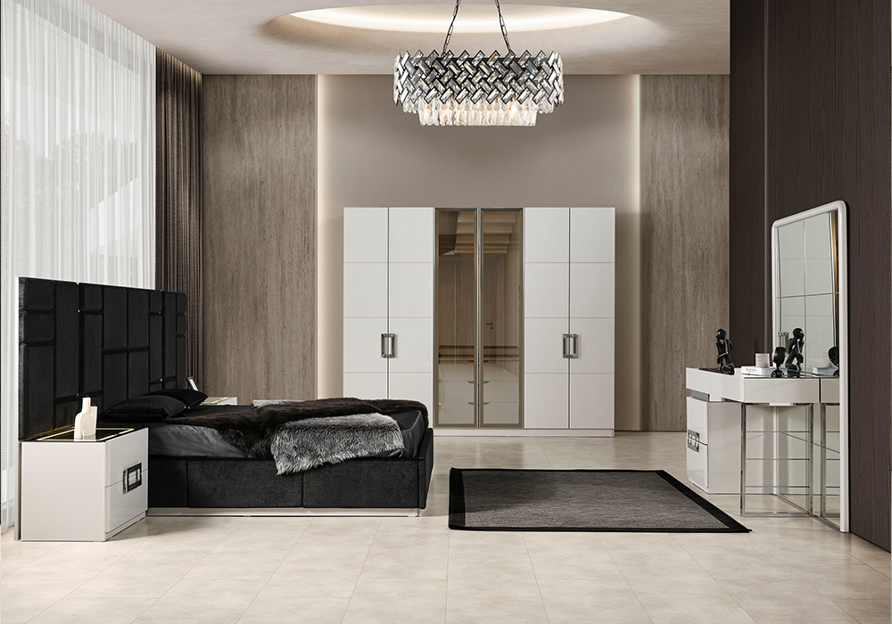 Vegas yatak odası takımı beyaz gümüş detaylı modern tasarım
