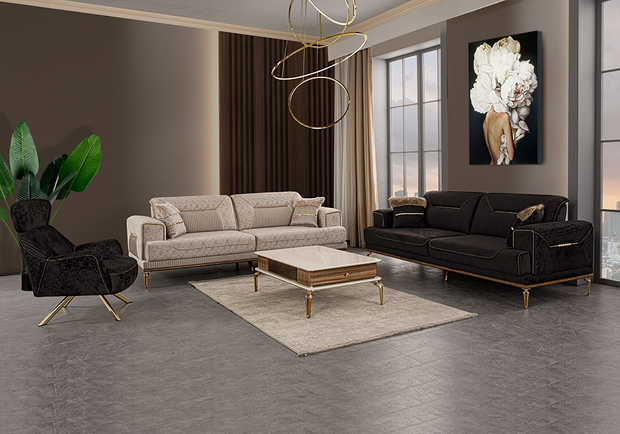 Velar koltuk takımı gold detaylı modern salon tasarımı