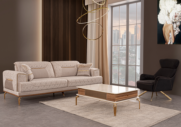 Velar koltuk takımı gold detaylı modern salon tasarımı
