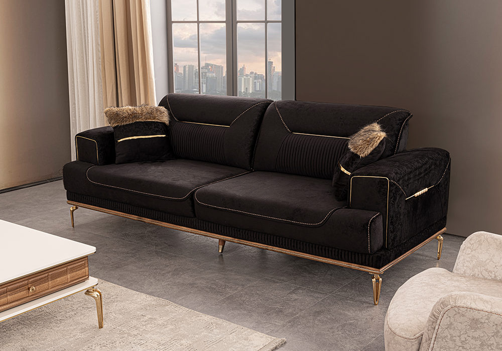 Velar koltuk takımı gold detaylı modern salon tasarımı