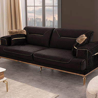 Velar koltuk takımı gold detaylı modern salon tasarımı