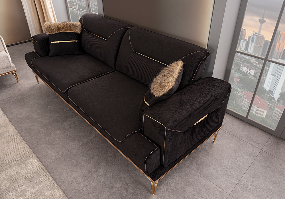 Velar koltuk takımı gold detaylı modern salon tasarımı
