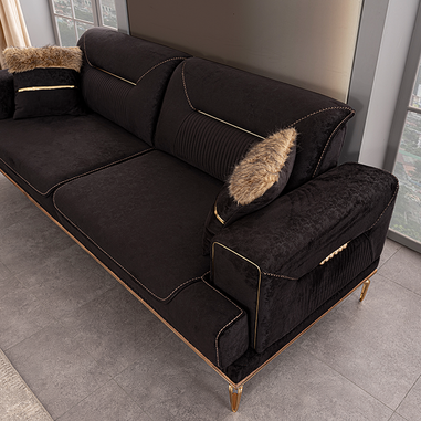Velar koltuk takımı gold detaylı modern salon tasarımı
