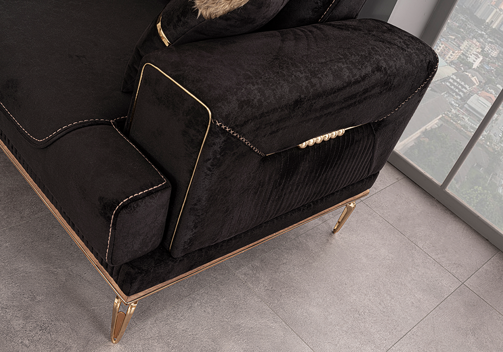 Velar koltuk takımı gold detaylı modern salon tasarımı