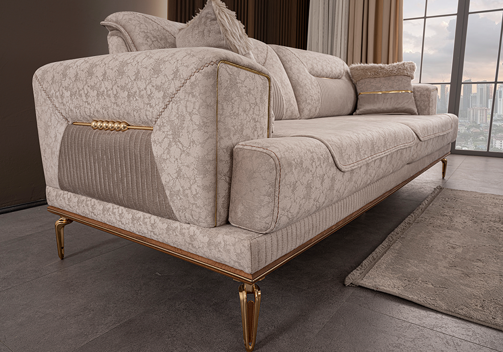 Velar koltuk takımı gold detaylı modern salon tasarımı