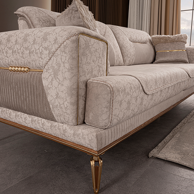 Velar koltuk takımı gold detaylı modern salon tasarımı