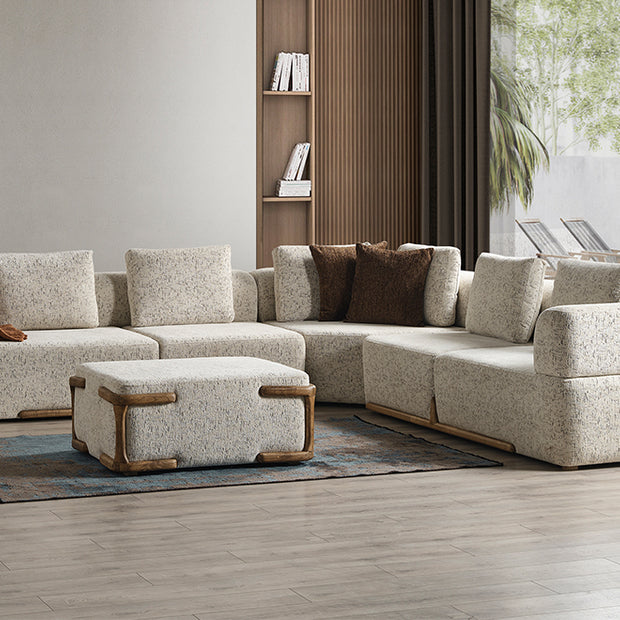 Viyana Ahşap Detaylı Modüler Köşe Koltuk Takımı, Modern Kumaşlı ve Konforlu Oturma Grubu