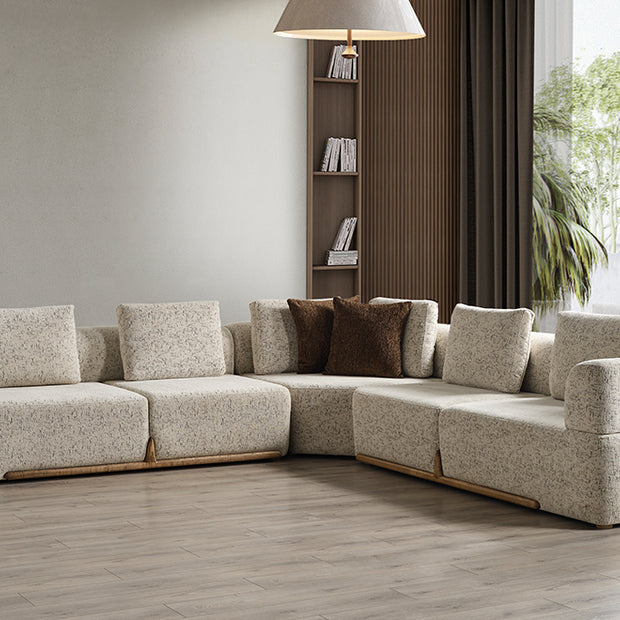Viyana Ahşap Detaylı Modüler Köşe Koltuk Takımı, Modern Kumaşlı ve Konforlu Oturma Grubu