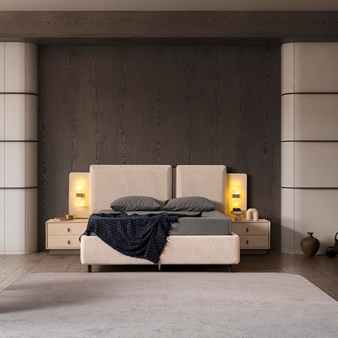 Minimal modern yatak odası Yakut krem karyola ve komodin