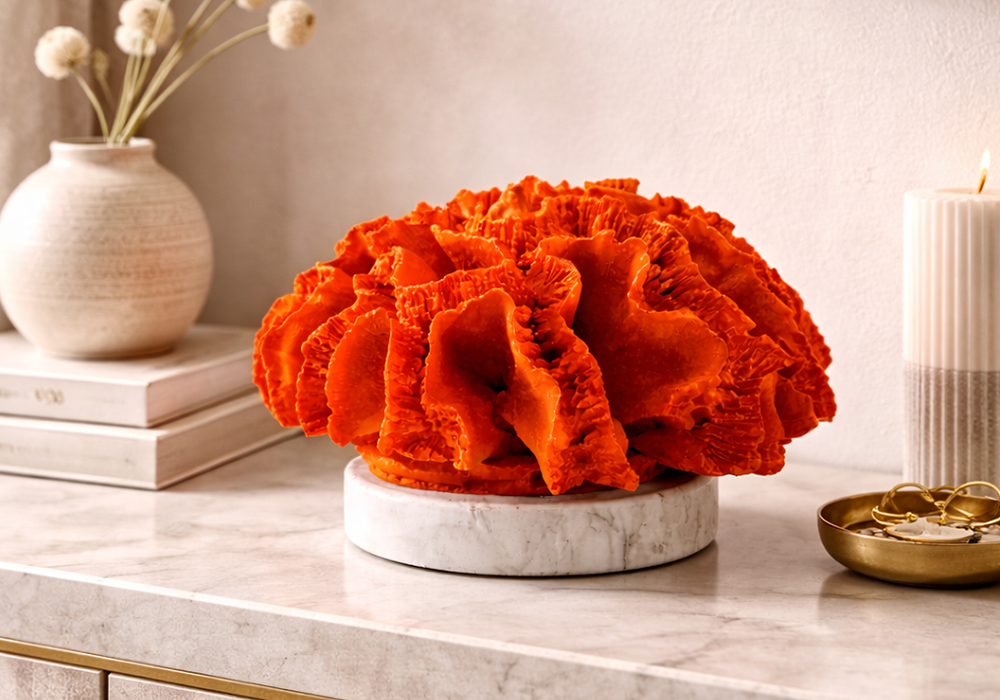 Dekoratif obje turuncu renkte yuvarlak mercan 