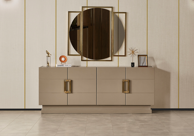 Modern yemek odası takımı gold, bej renk konsol modeli