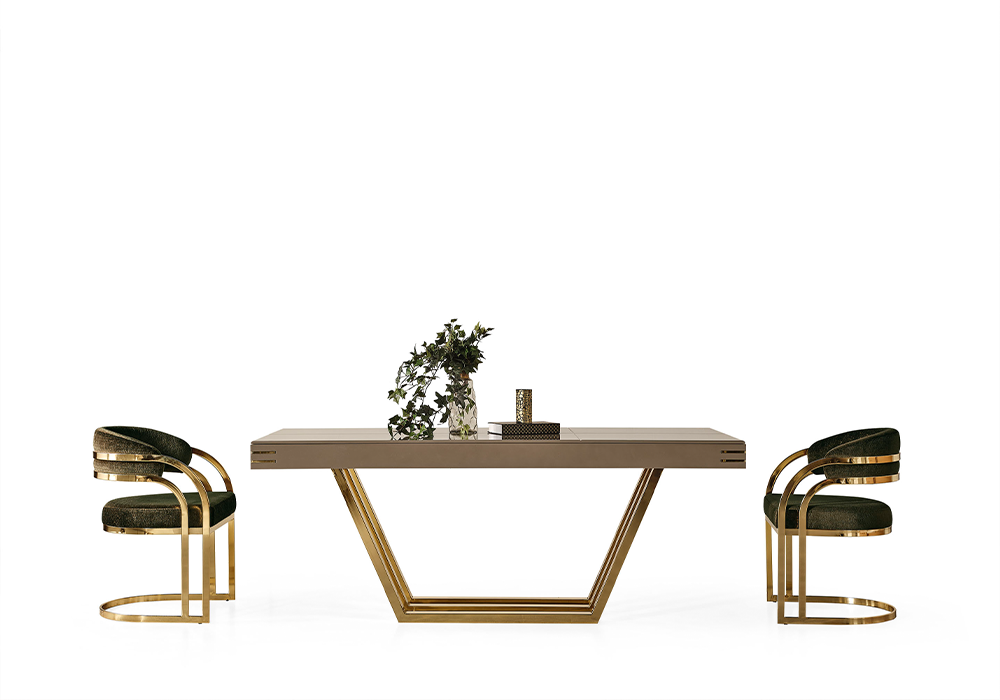 Modern yemek odası takımı gold metal  ayaklı bej masa ve sandalye