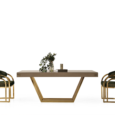 Modern yemek odası takımı gold metal  ayaklı bej masa ve sandalye