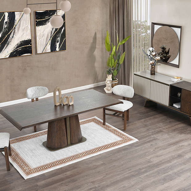 Zeta yemek odası takımı modern ceviz masa ve konsol