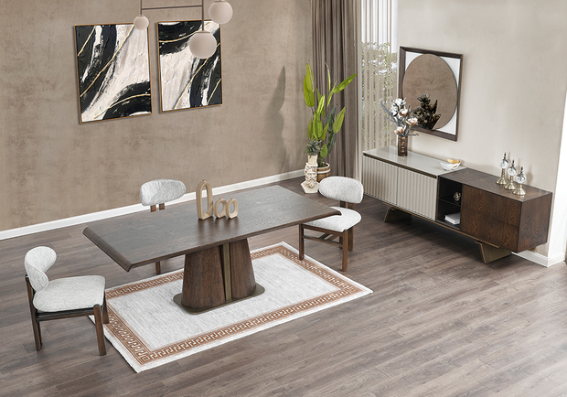 Zeta yemek odası takımı modern ceviz masa ve konsol