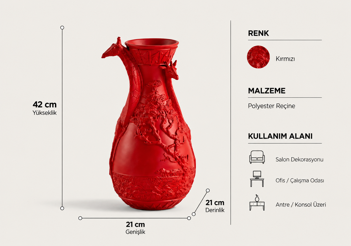 Zürafa kırmızı vazo dekoratif obje